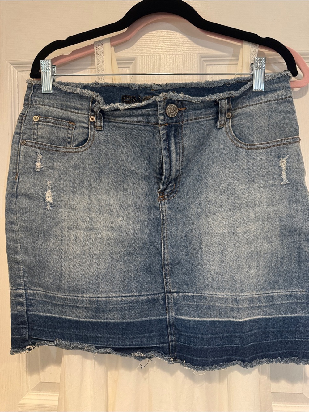 Light Blue Distressed Denim Mini Skirt